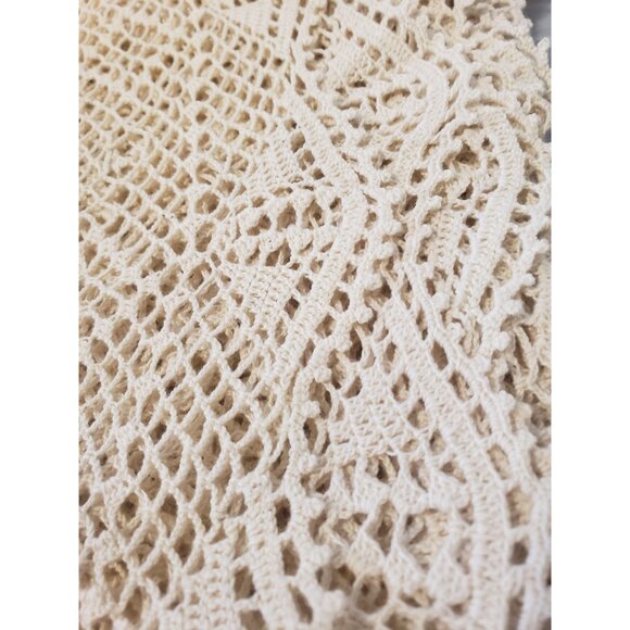 Italian Cotton Hand Made Tan Crochet Table Cloth  63 x 84 Inches - Picture 7 of 10